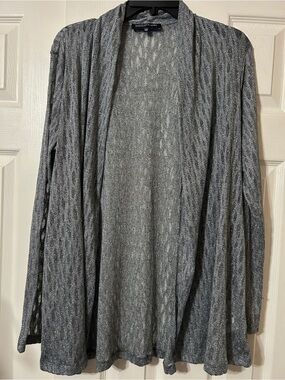 Jones New York Silver Metallic Open-Front Cardigan